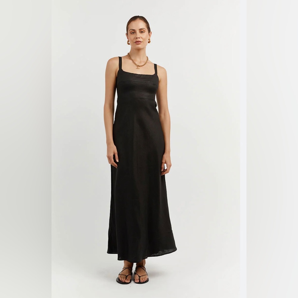 BNWT Dissh black linen midi dress size 4 US / 8 AUS